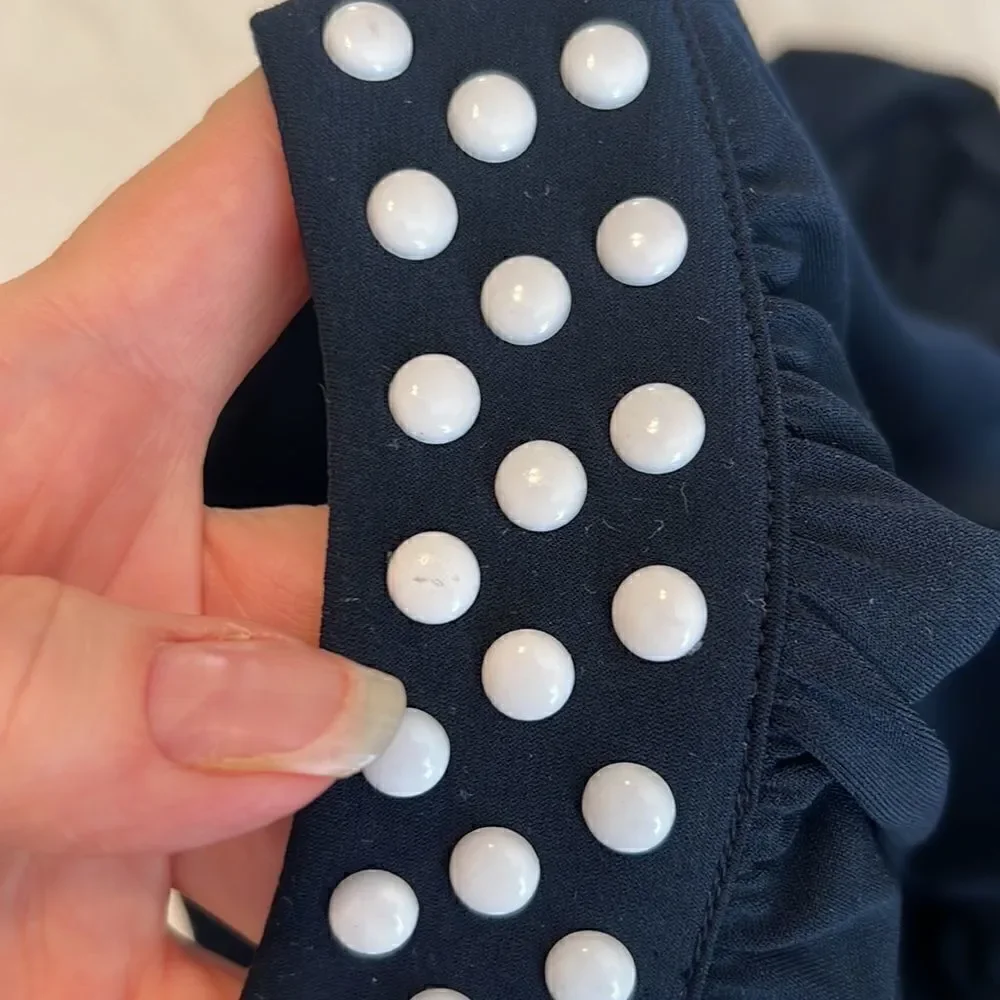 Gorgeous Micheal Kors navy blue sleeveless maxi white beads around neck & waist